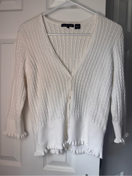 JEANNE PIERRE Sweaters - Jeanne Pierre Women’s White Cable-Knit V-Neck Cardigan size Large